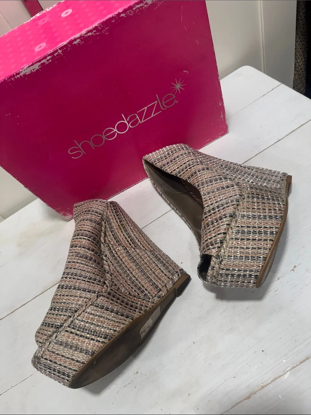 Women's Multicolor Woven Peep-Toe Platform Heels
